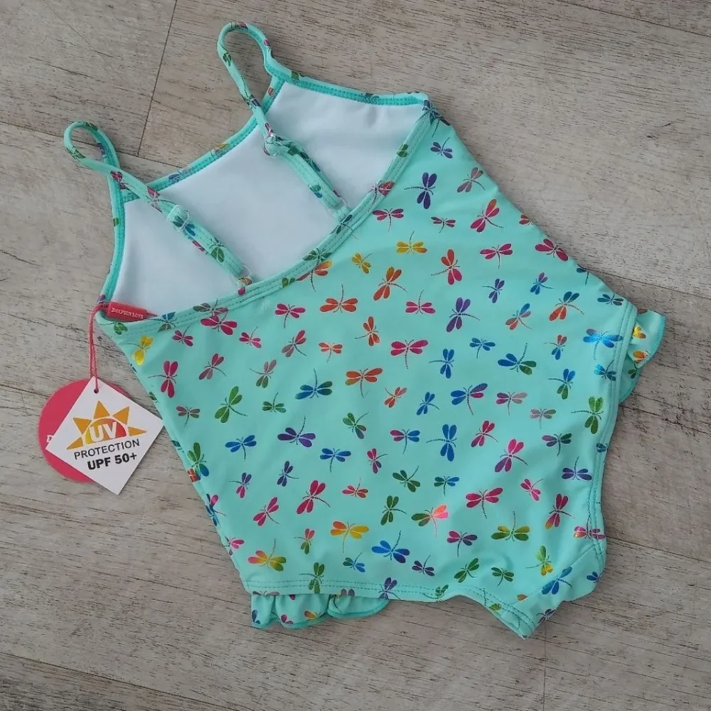 NWT Dolphin Love Foil Print Dragonfly UPF 50+ Protection One Piece Swimsuit